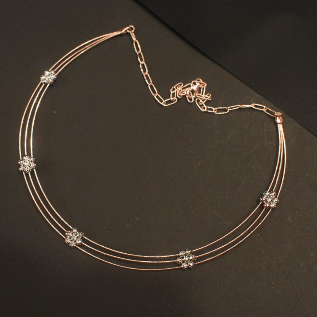 925 Silver Rose Gold Plated Blossom Kantey Necklace - Romantic Pink Gold Jewelry