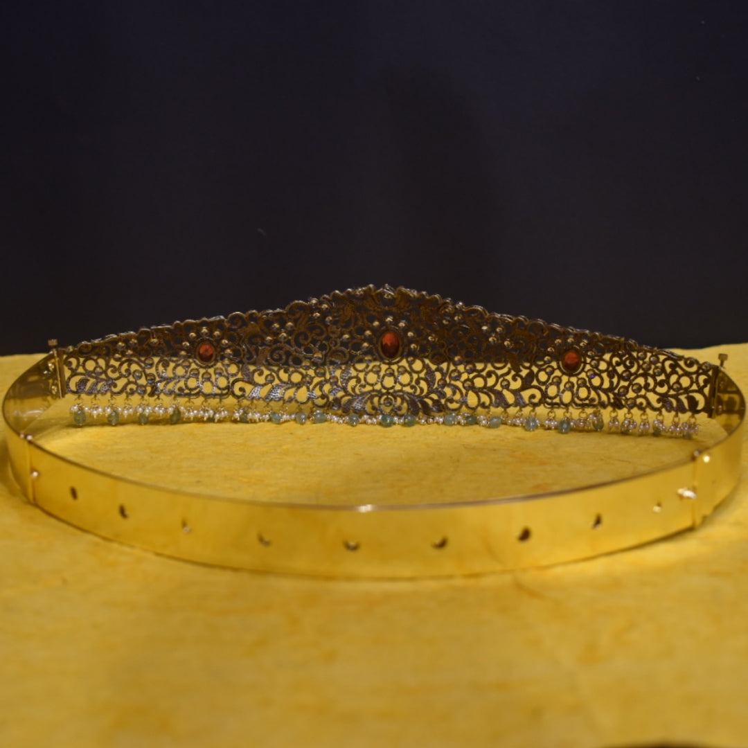Victorian CZ Bridal Vaddanam - Premium Kundan Waist Belt with Pearls