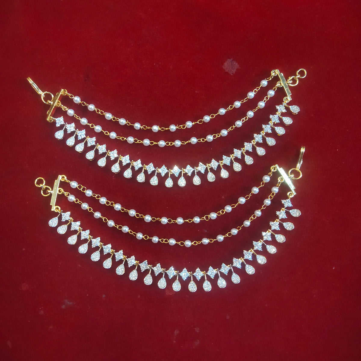Pearl & Diamond Ear Chains - Traditional Champaswaralu