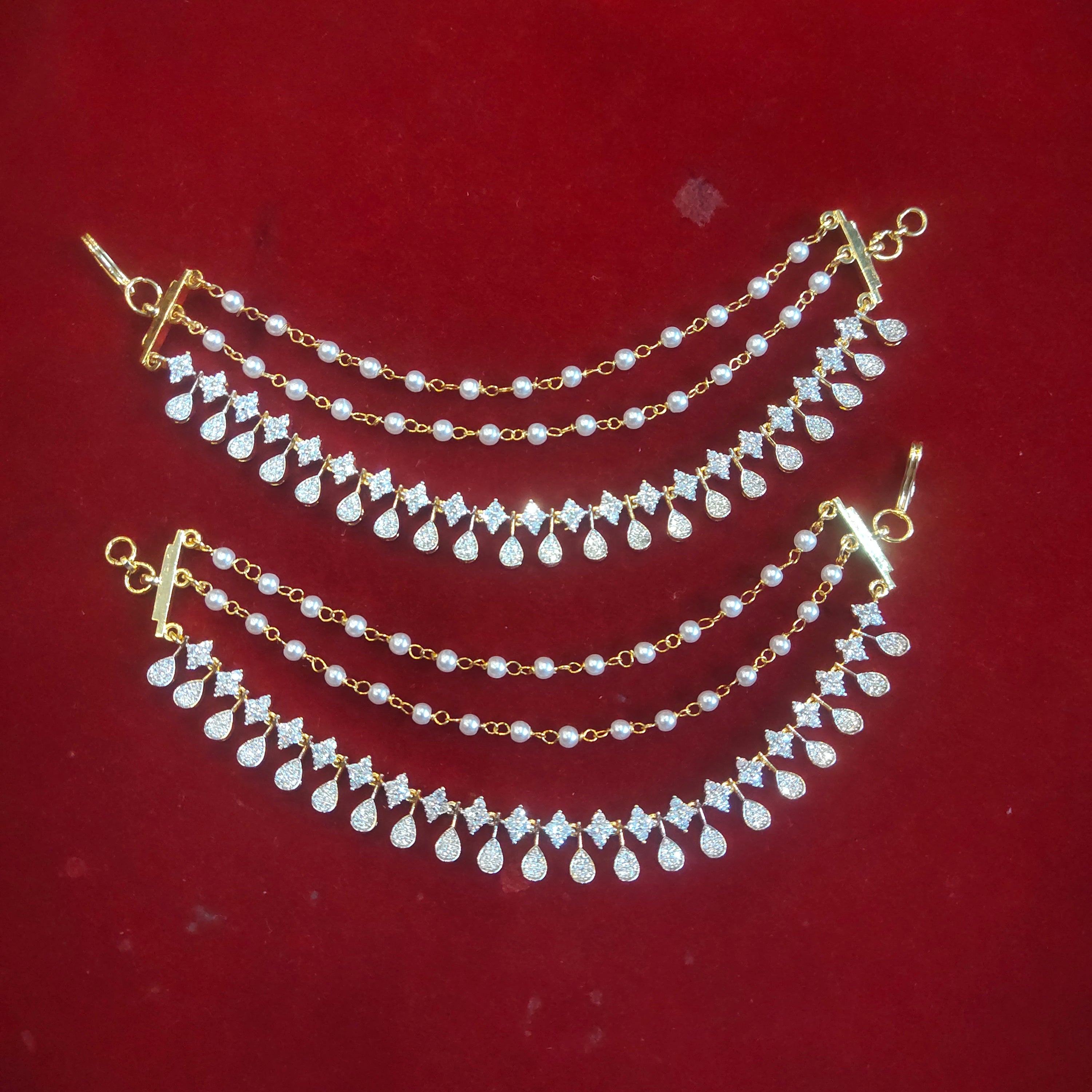 Pearl & Diamond Ear Chains - Traditional Champaswaralu