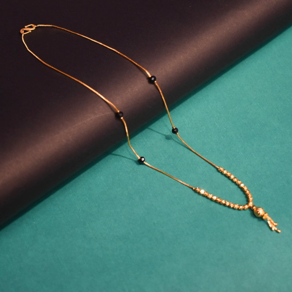 Elegant 18-Inch Black Beads Mangalsutra | 24K Gold Plated | Workwear Jewelry