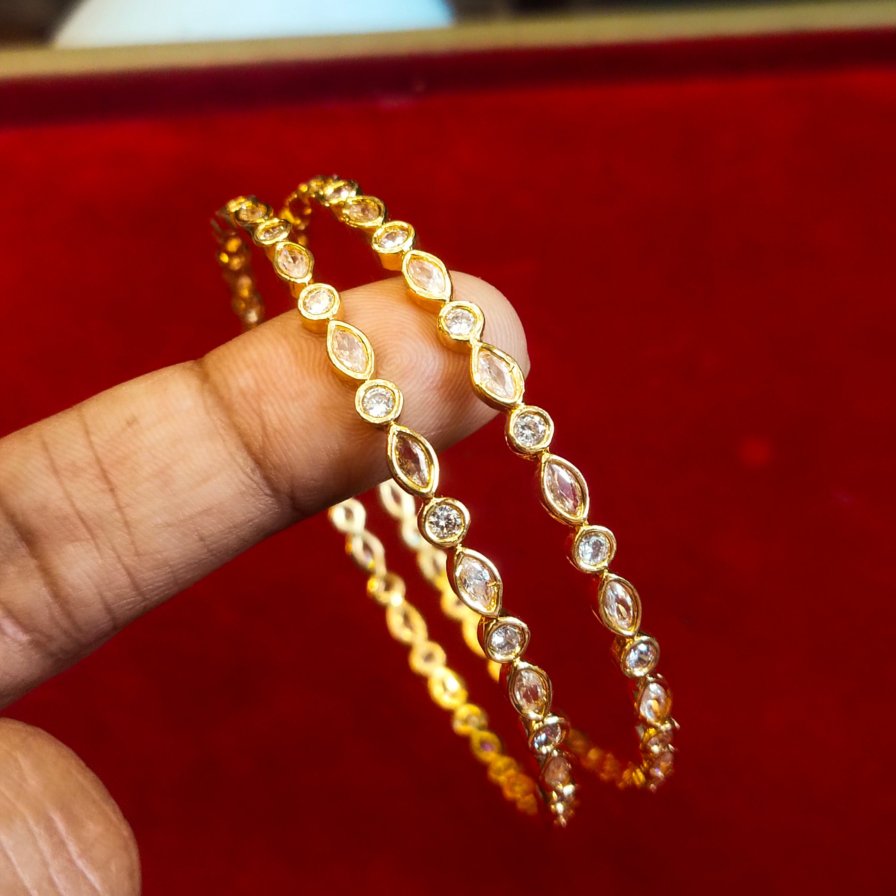 Gold Polki Diamond Stone Bangles