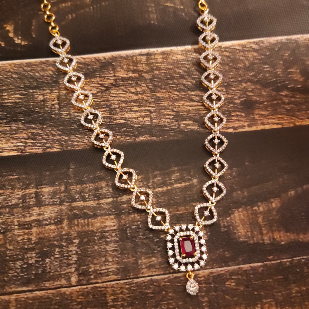 Delicate Diamond Model Necklace Set - 24K Gold Plated Jewellery