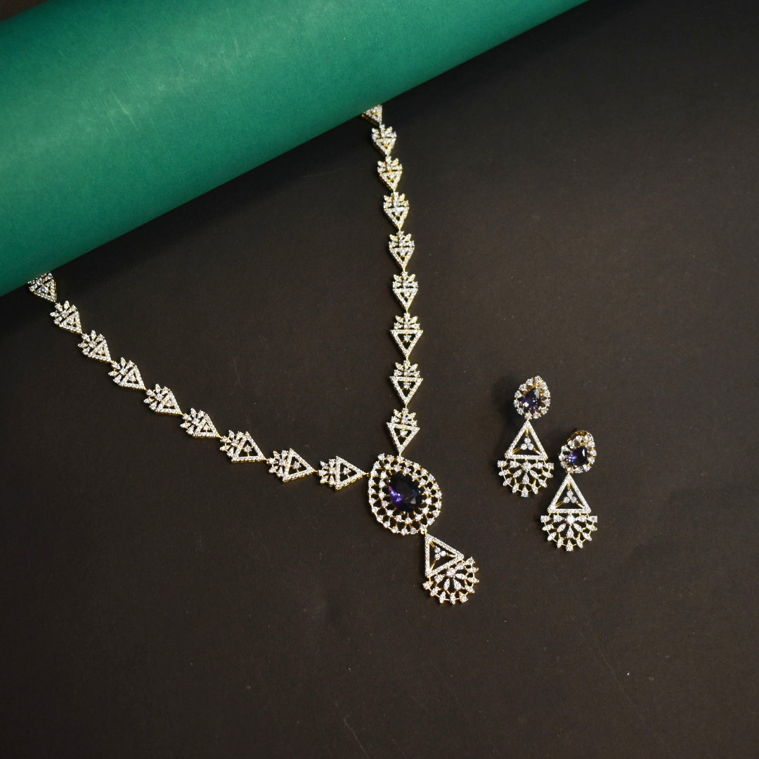 Asp Rhodium Gold Cubic Zirconia Short Necklace