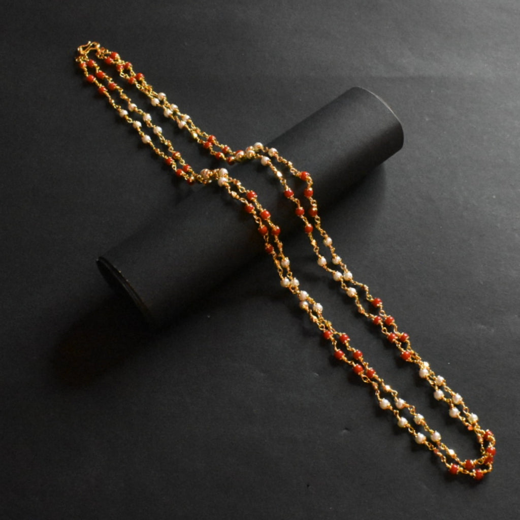 Asp Two-Layered Coral and Pearl Chain