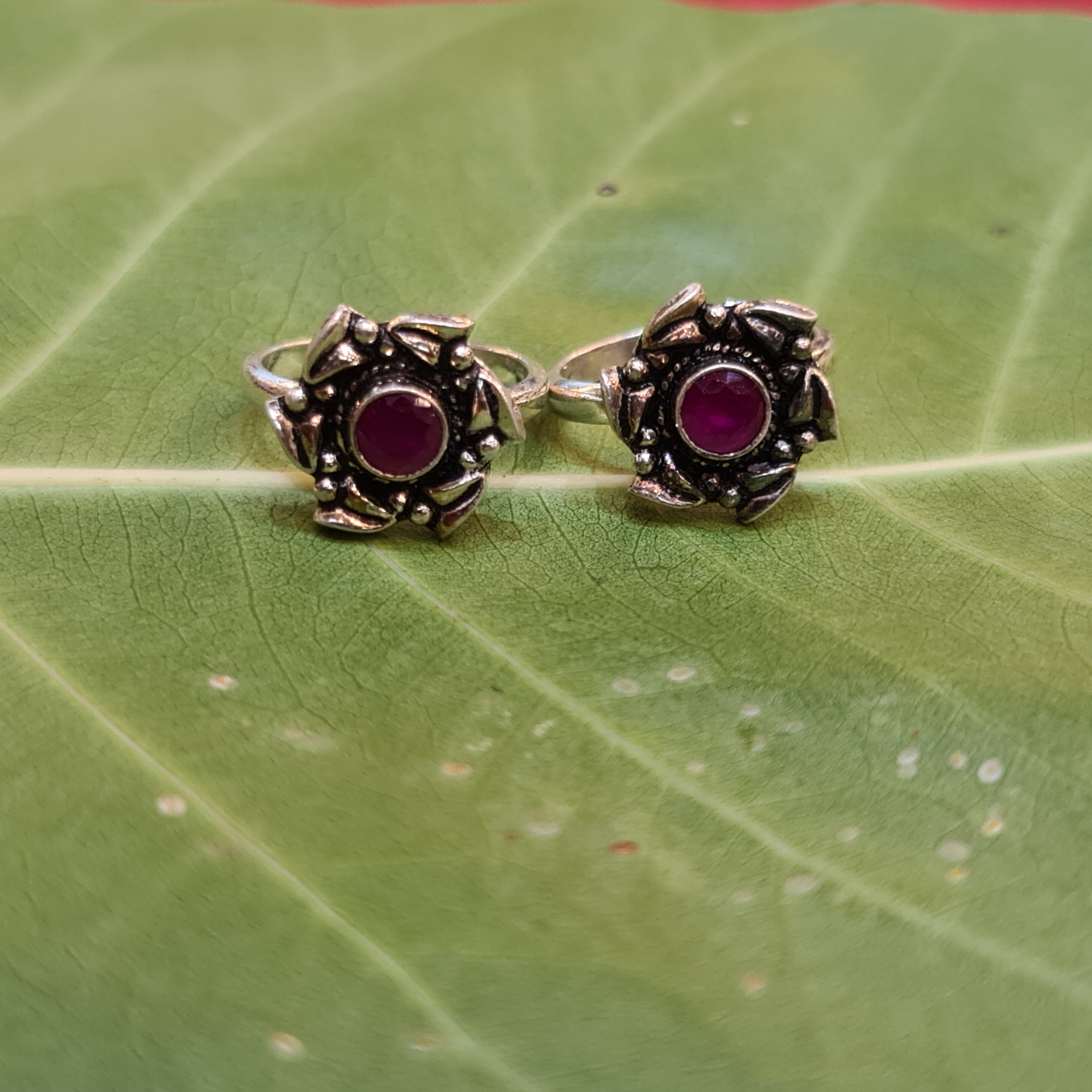925 Sterling Silver Ruby Emerald Toe Rings - Elegant Gemstone Bichiya 6.6g
