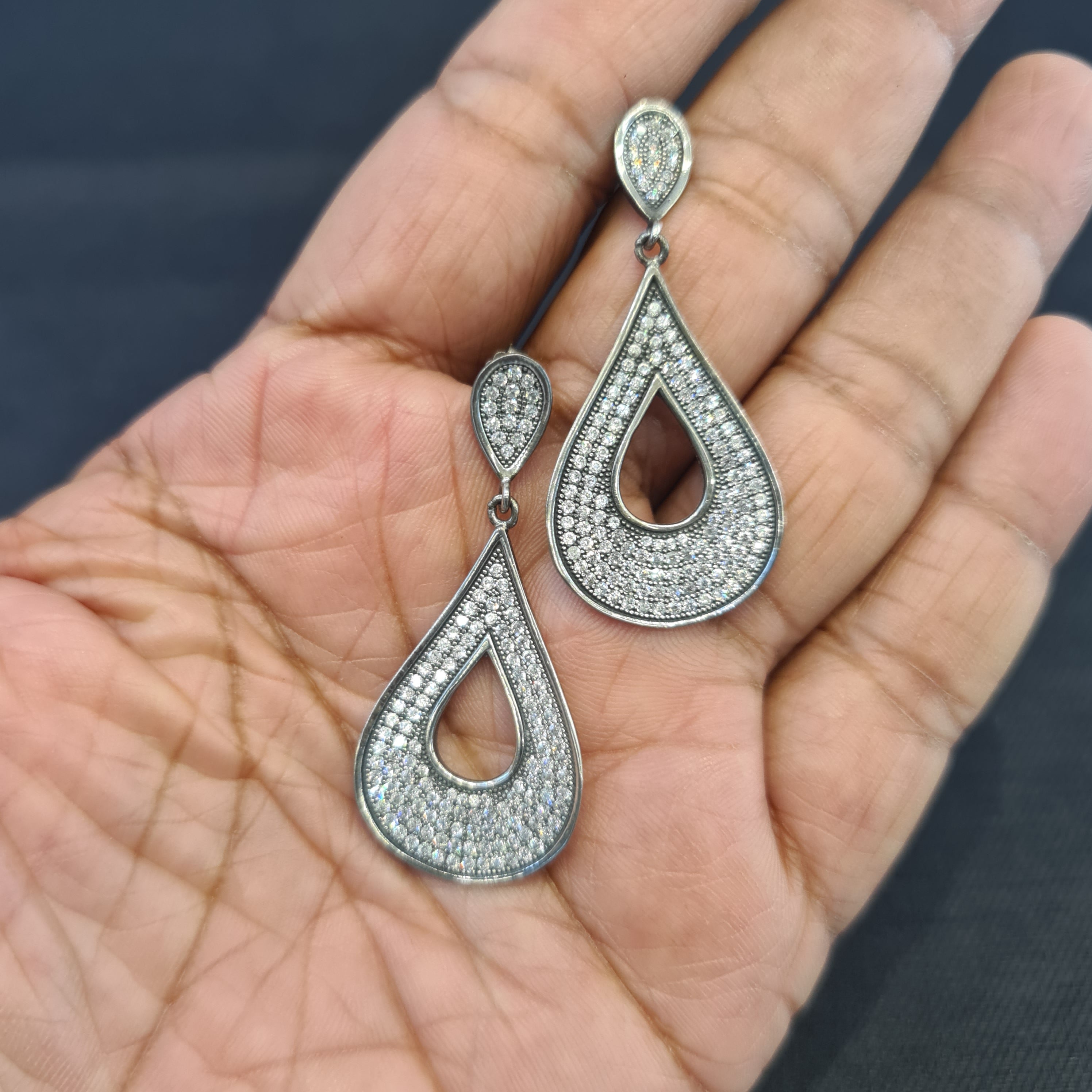 Sterling Silver CZ Chandbali Earrings - Sparkling Elegance Design