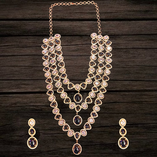 Asp Fashion Jewellery Blue American Diamonds layered Necklace Set