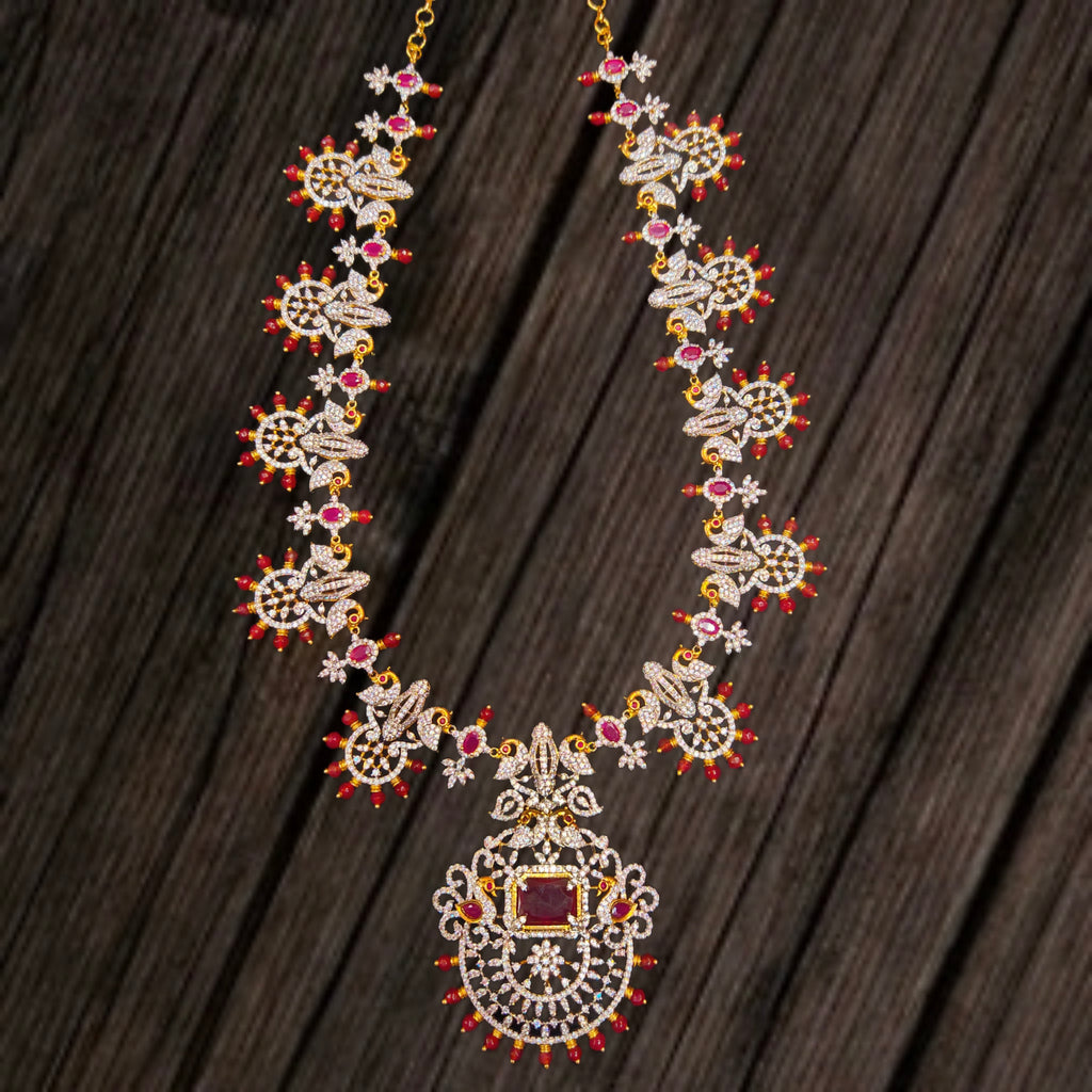 American Diamond Necklace Set with Matching Earrings - 24K Gold Plated Jewelry