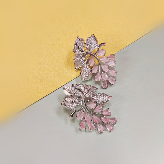 Silver Toned Pink Studded Cz Floral Stud Earrings from Asp Fashion Jewellery