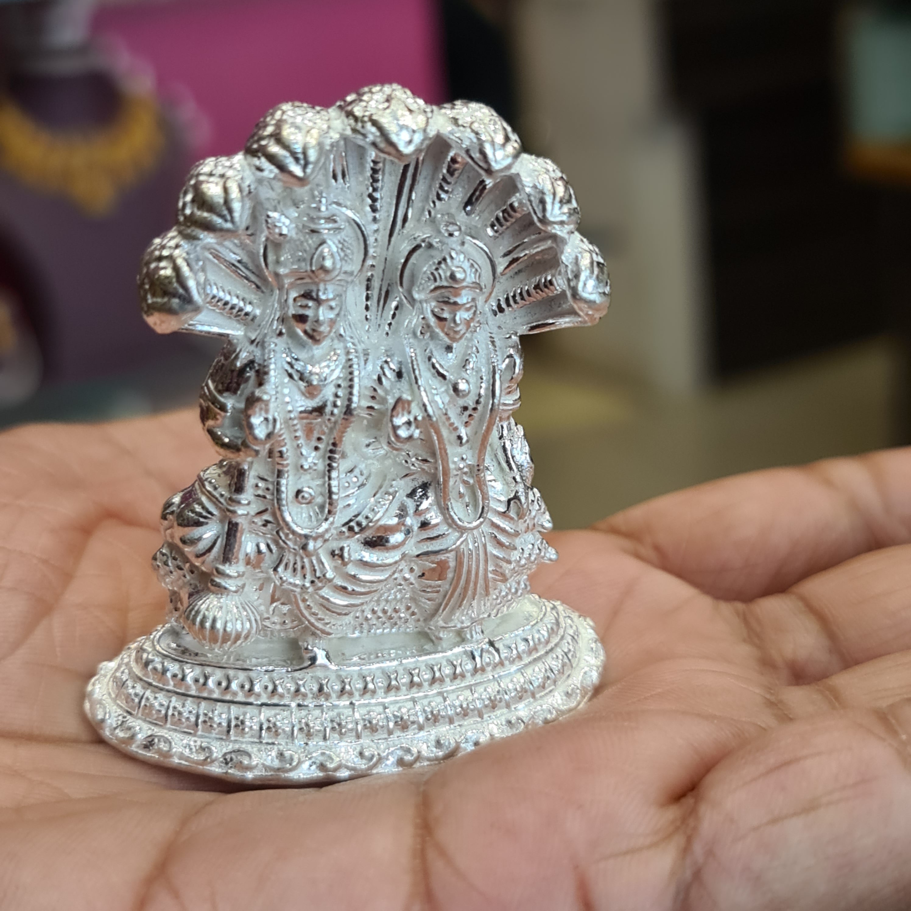 Pure Silver Lakshmi Narayana Swami Idol - Handcrafted Deity Statue