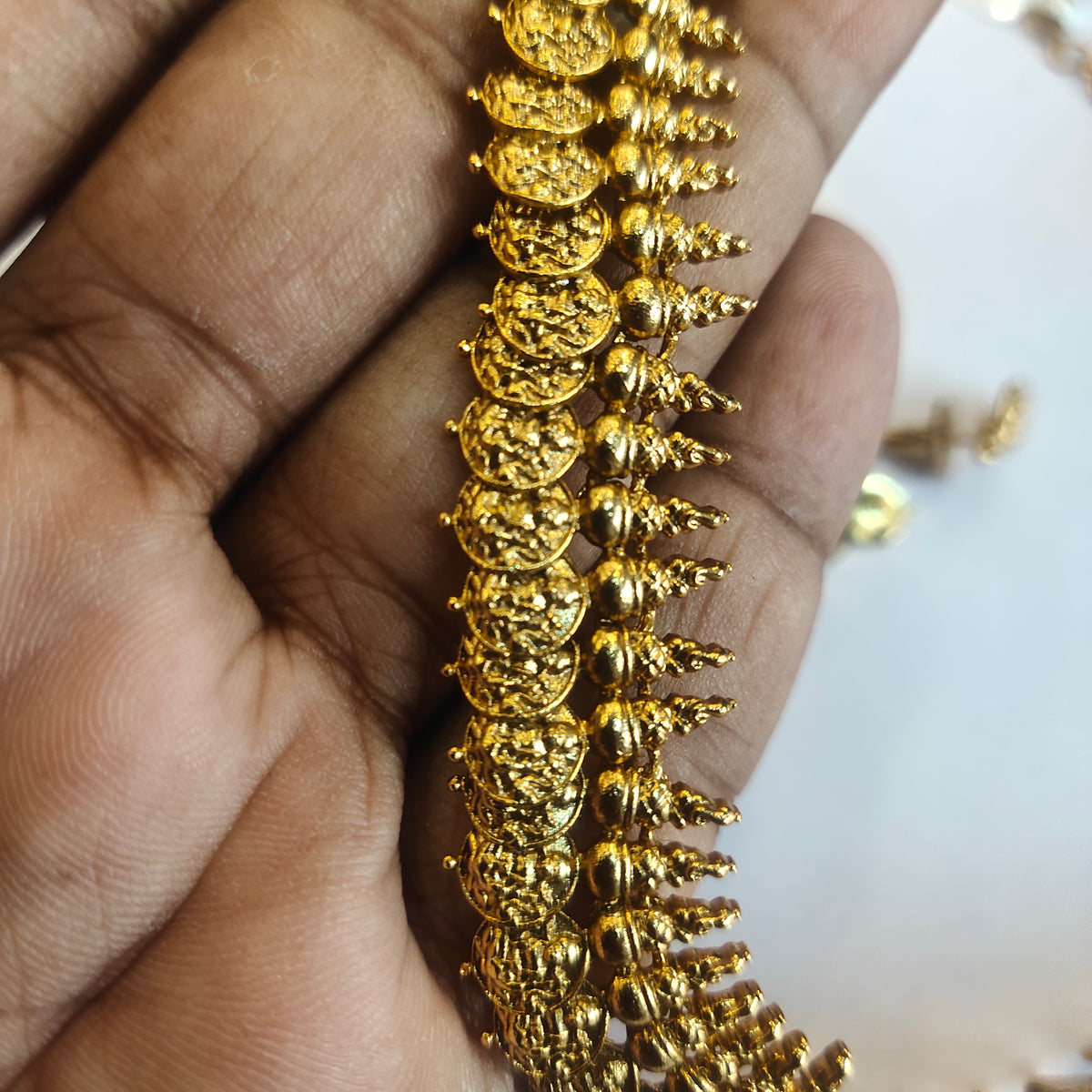 Matte Finish Kasu Necklace - Elegant Gold Plated Kasulaperu Design