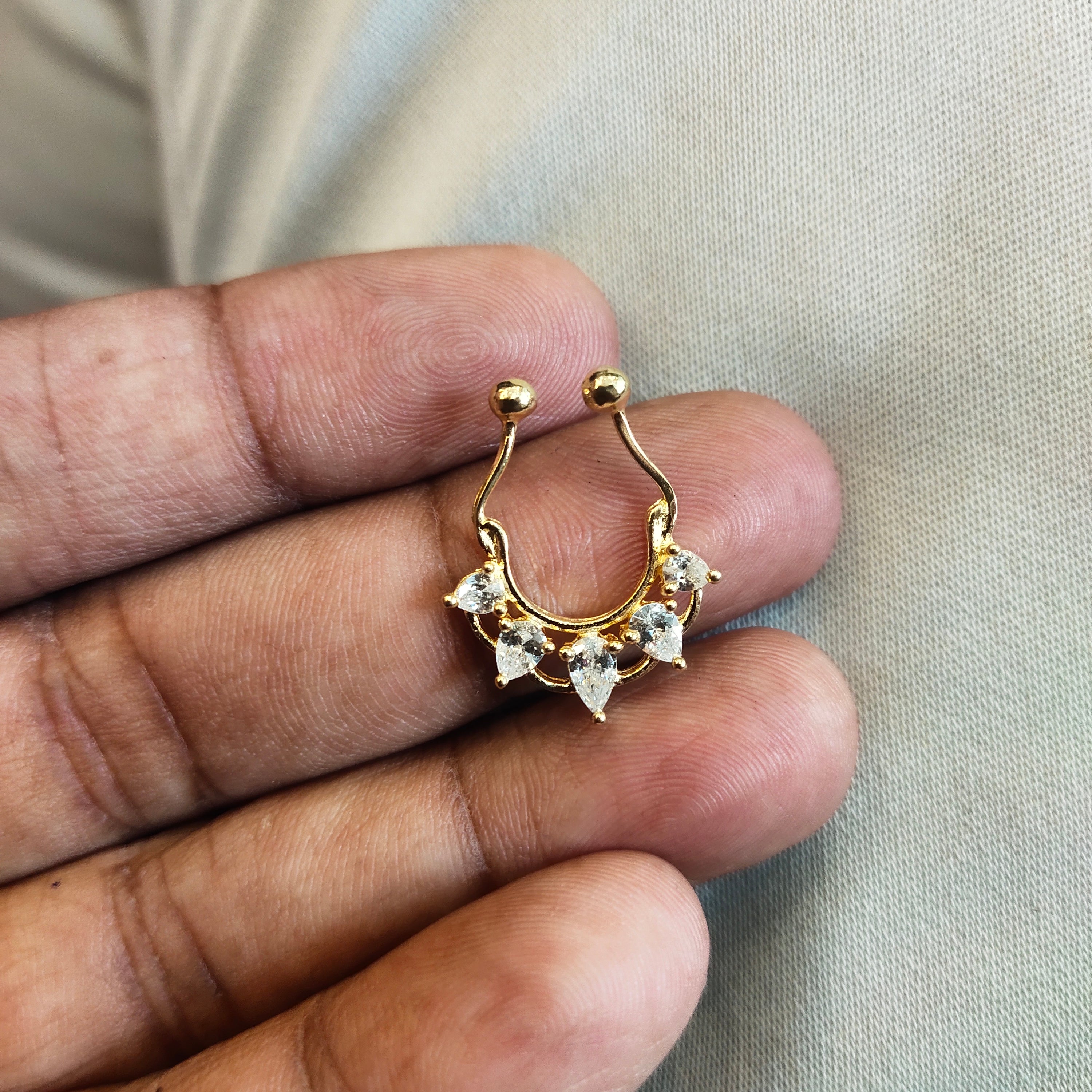 925 Sterling Silver Septum Nose Pin - 24K Gold Plated