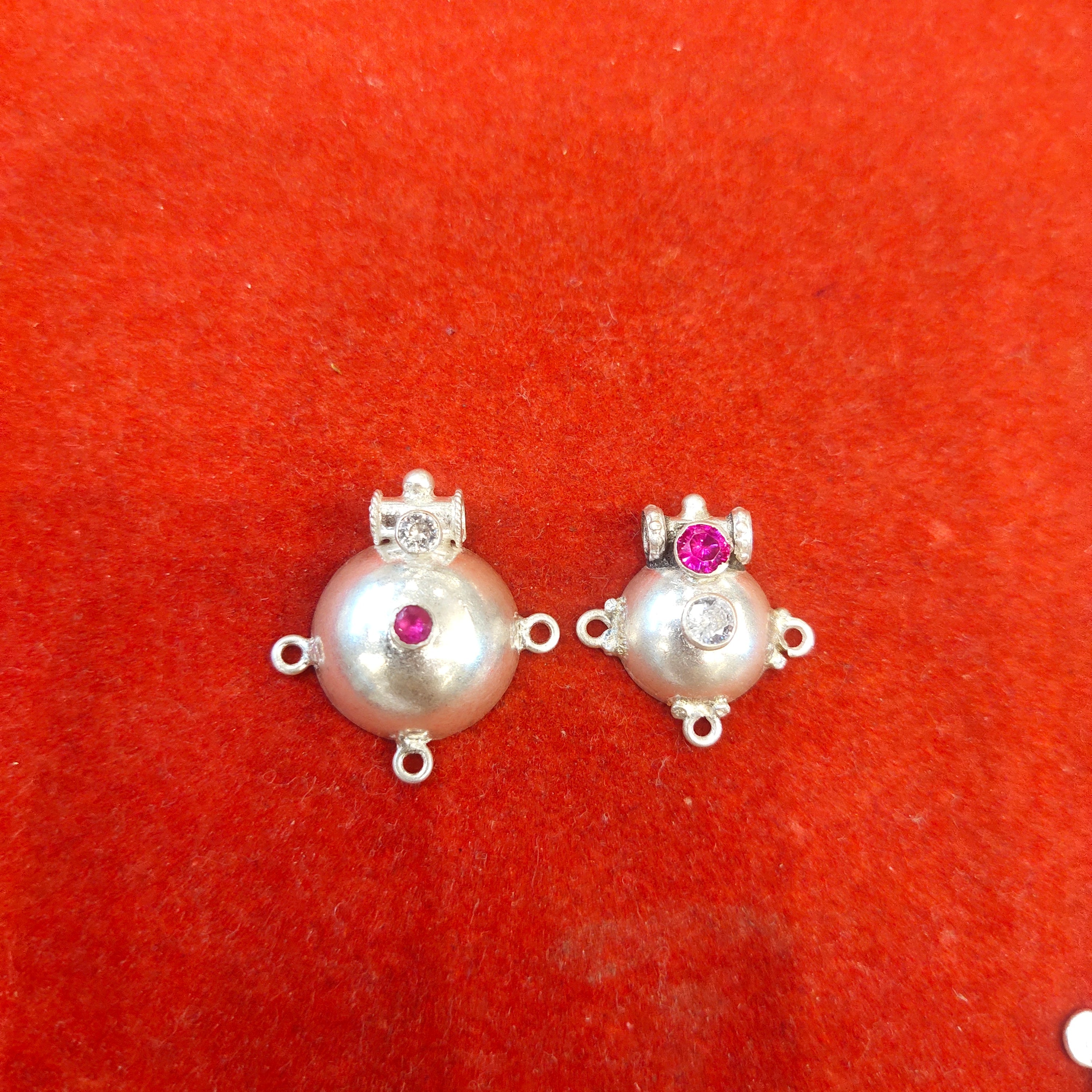 Silver Dome Bottu Mangalsutra Pendant Set - CZ Top View