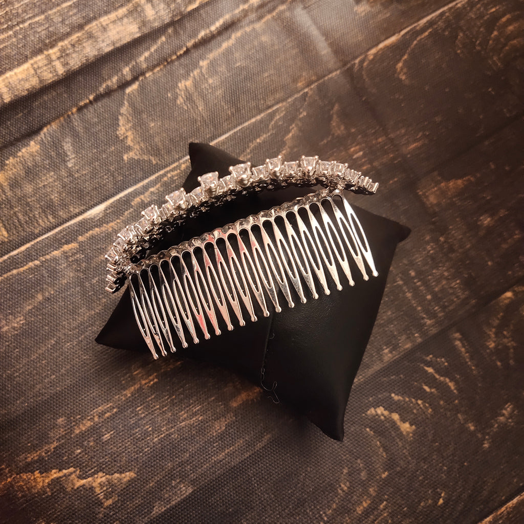 American Diamond Silver Crown - Bridal Tiara for Wedding & Birthday