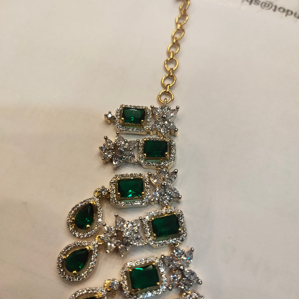 Elegant Green Zircon Gold-Rhodium Plated Necklace Set