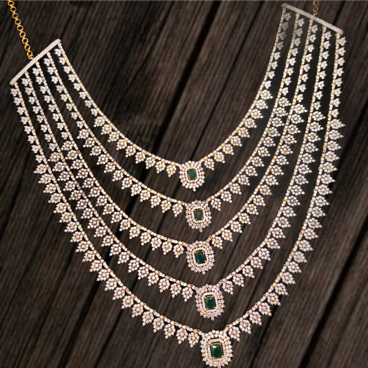 Exquisite Layered Bridal Haram with American Diamonds and Emeralds by ASP Fashion Jewellery