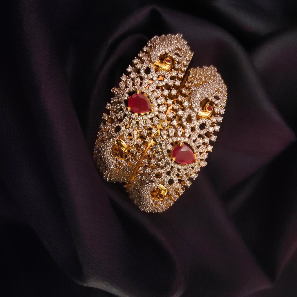 American Diamond Ruby Bangles - 24K Gold Plated Luxury Bangles Set