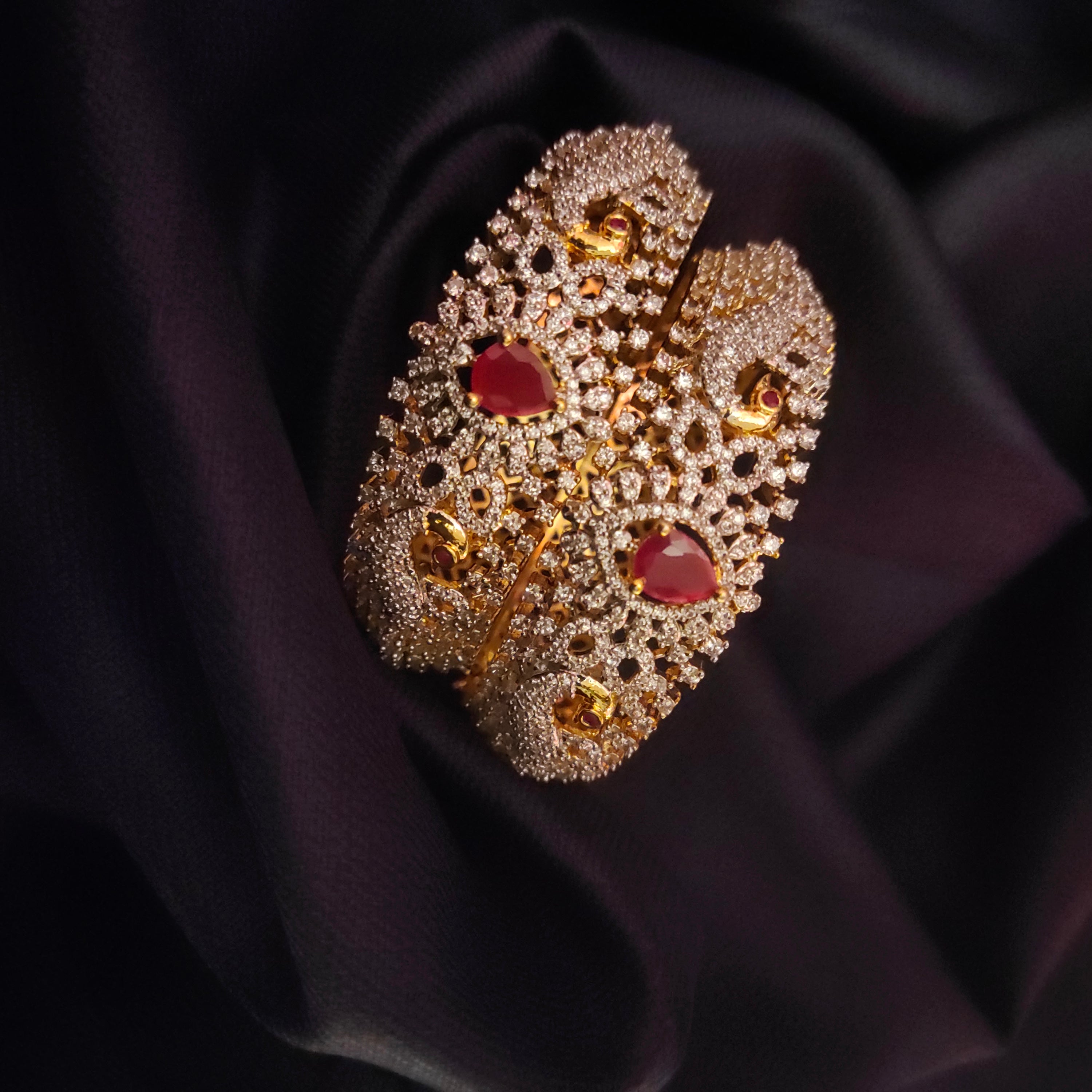 American Diamond Ruby Bangles - 24K Gold Plated Luxury Bangles Set