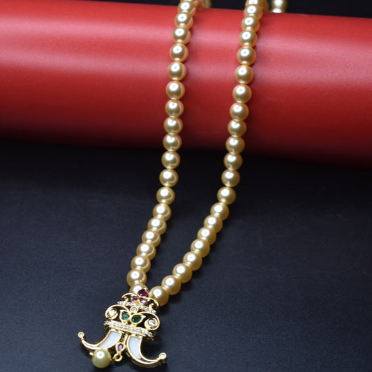 "Sparkle and Shine: Adorable Cz Puligoru Locket Necklace with Pearls for Fashionable Kids"
