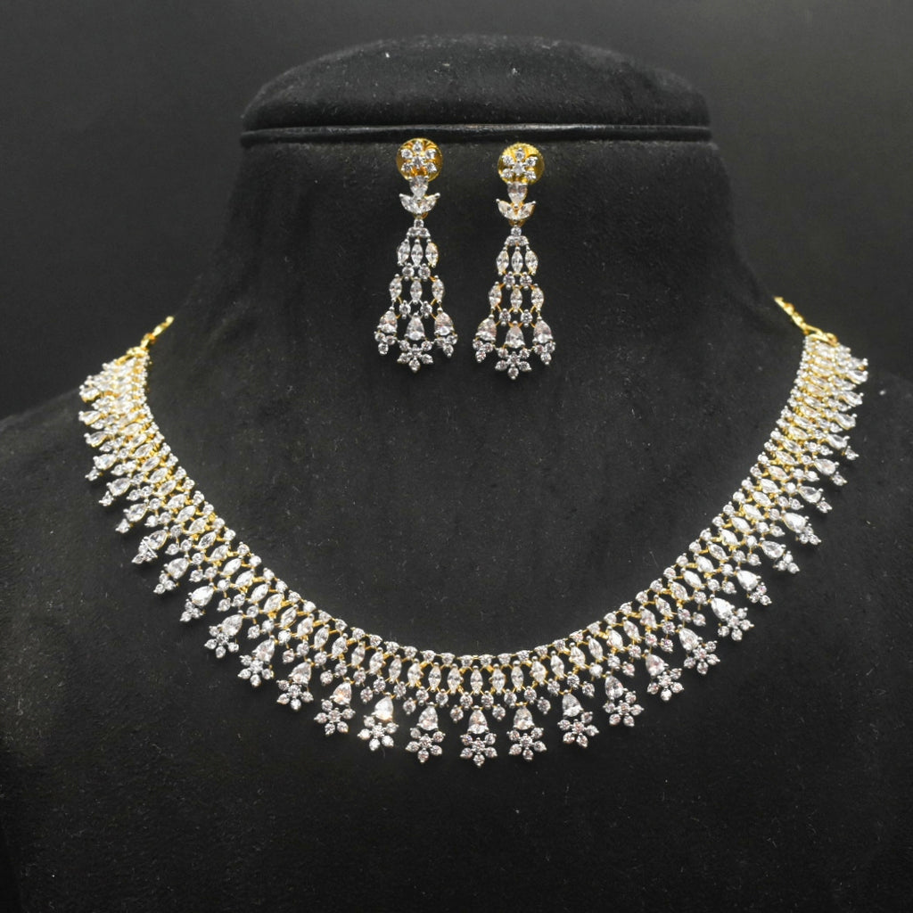 White Zircon Necklace Set - Rhodium Gold Plated