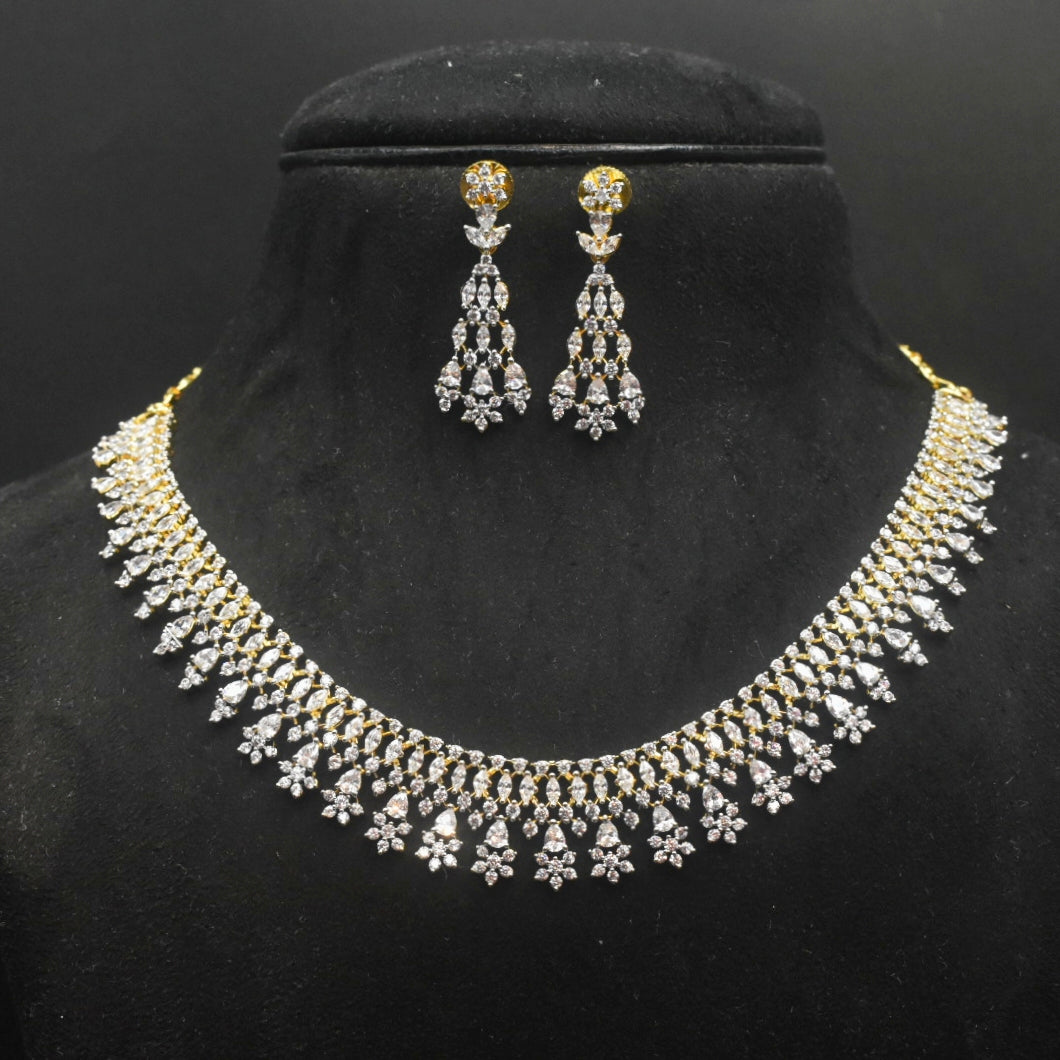 White Zircon Necklace Set - Rhodium Gold Plated