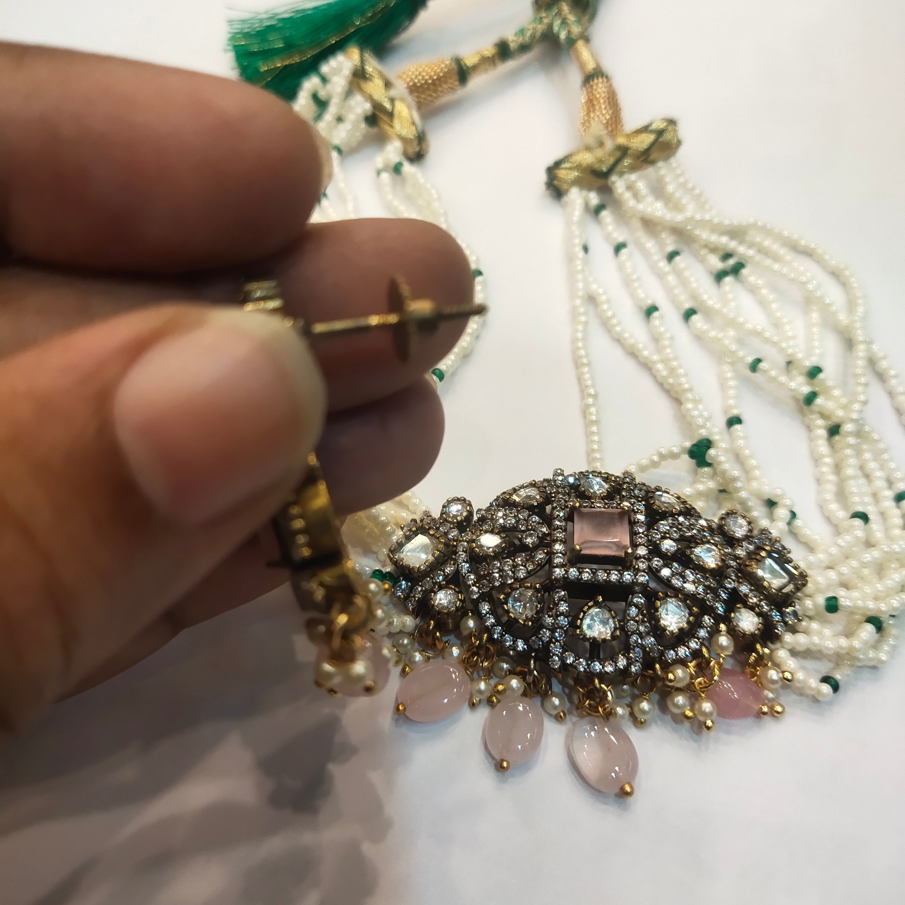 Asp Victorian Diamond Beaded Choker Necklace Set