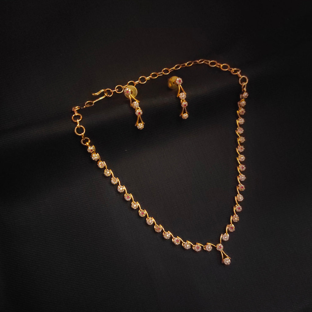 24K Gold Plated Delicate CZ Necklace Set with Earrings - Elegant Zircon Jewelry