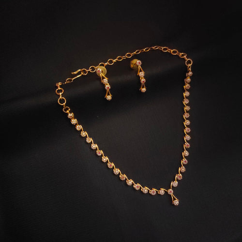 24K Gold Plated Delicate CZ Necklace Set with Earrings - Elegant Zircon Jewelry
