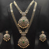 Green Zircon Long & Short Necklace Combo Set - Rhodium Gold Plated Bridal Jewelry