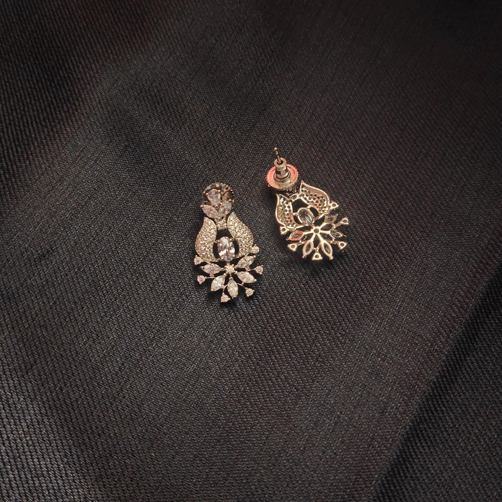 Silver Tone American Diamond Earrings - Shimmering Elegant Design