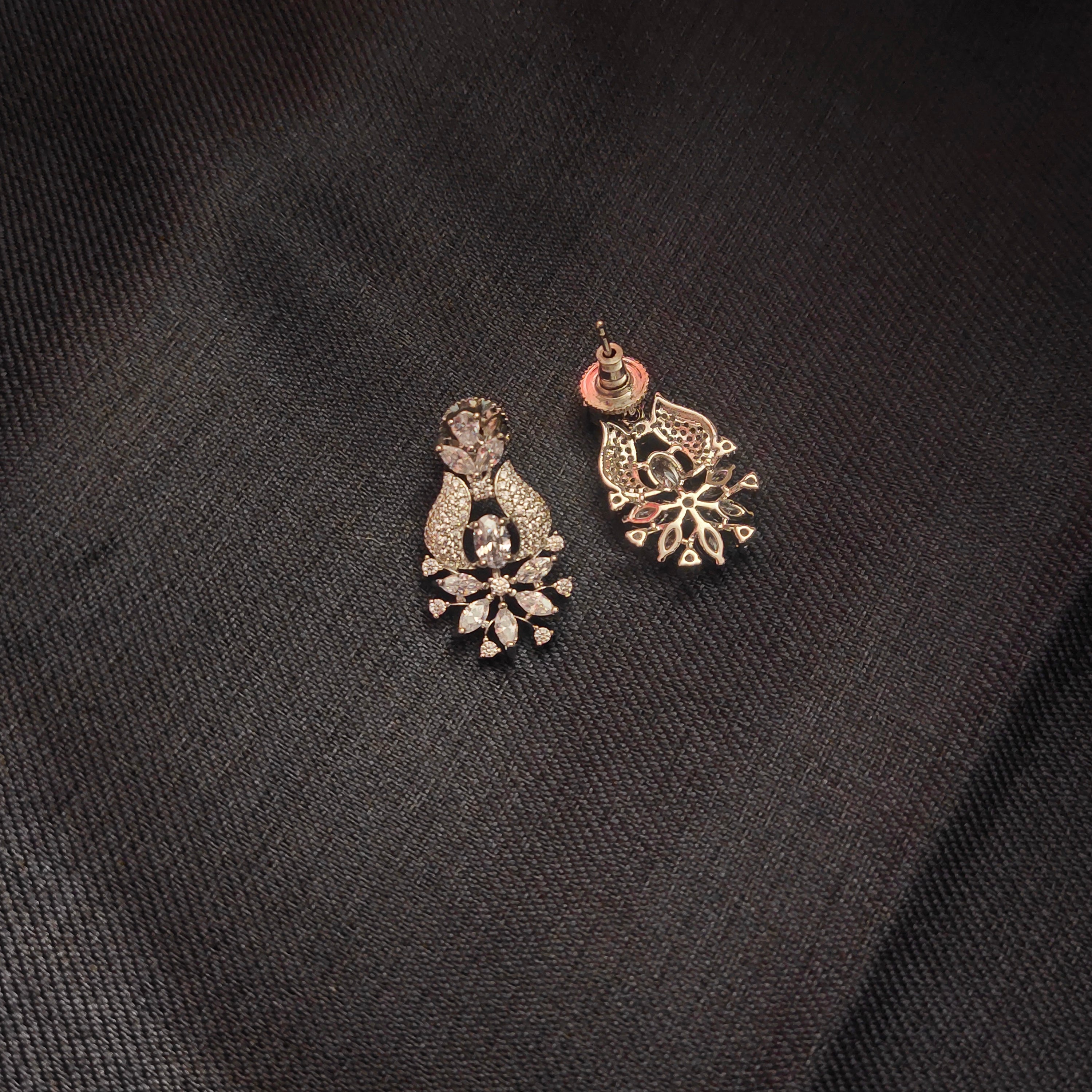 Silver Tone American Diamond Earrings - Shimmering Elegant Design