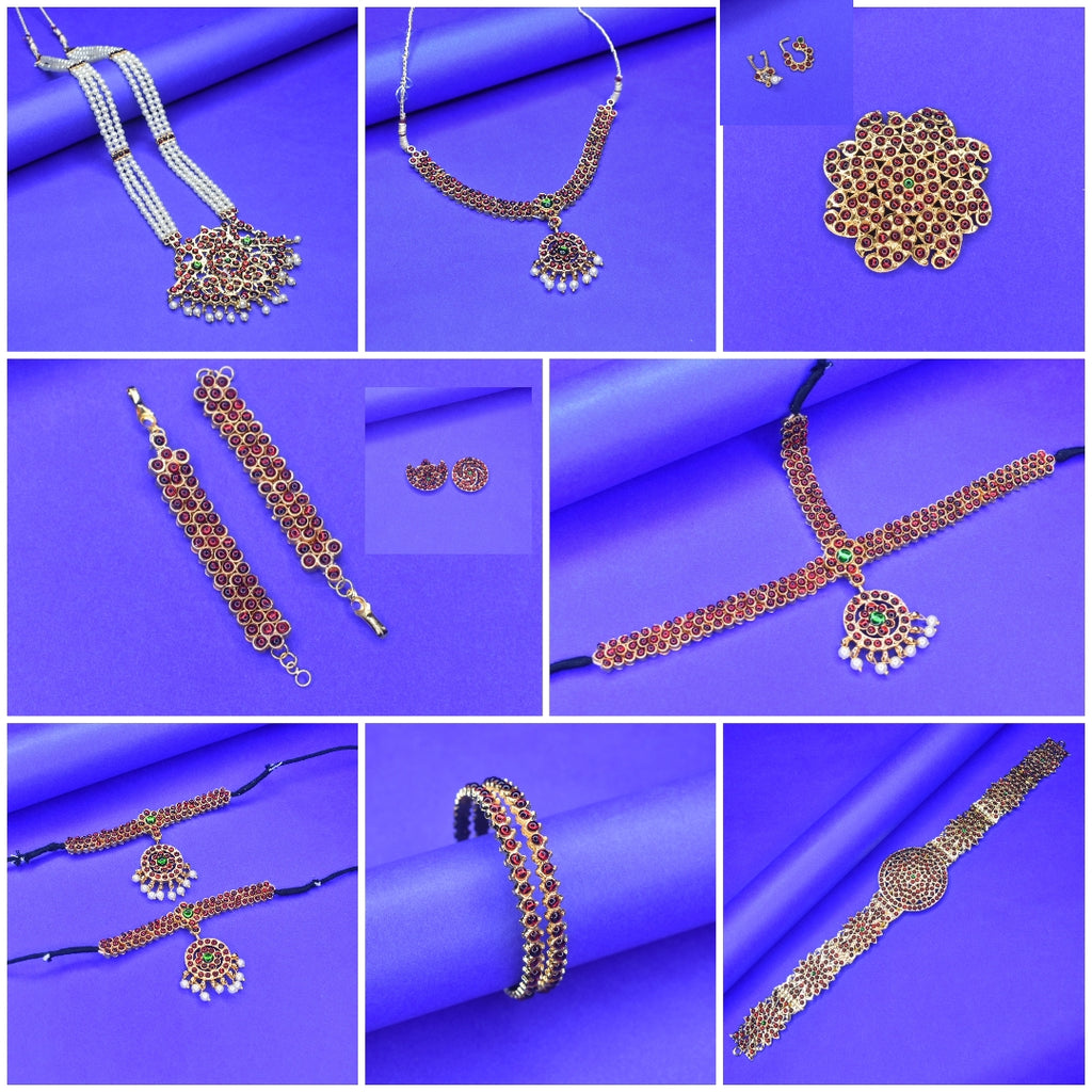 Classical Bharatanatyam Jewellery Set - 12 Piece Temple Dance Ornament Collection