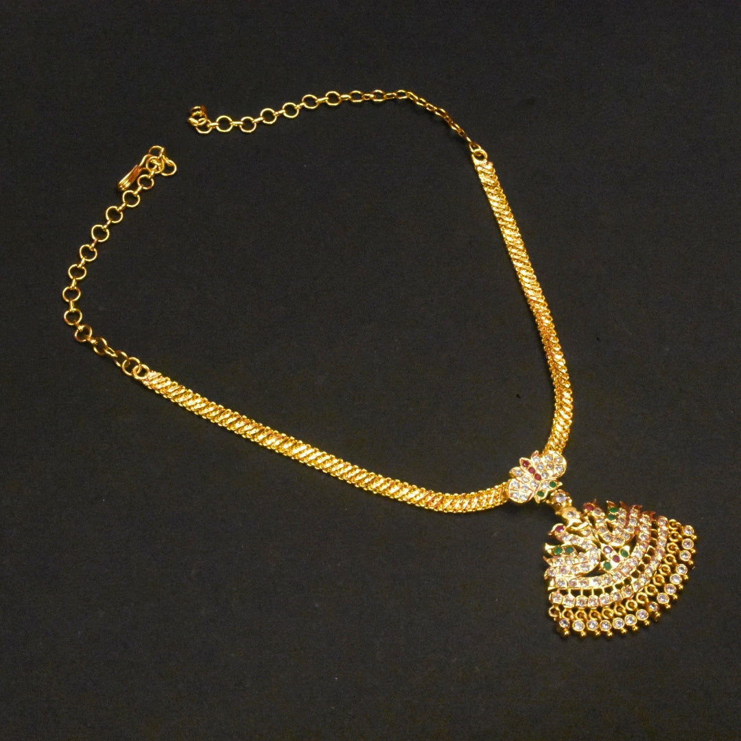 Traditional South Indian 24K Gold Plated Zircon Naan Pathakam Necklace