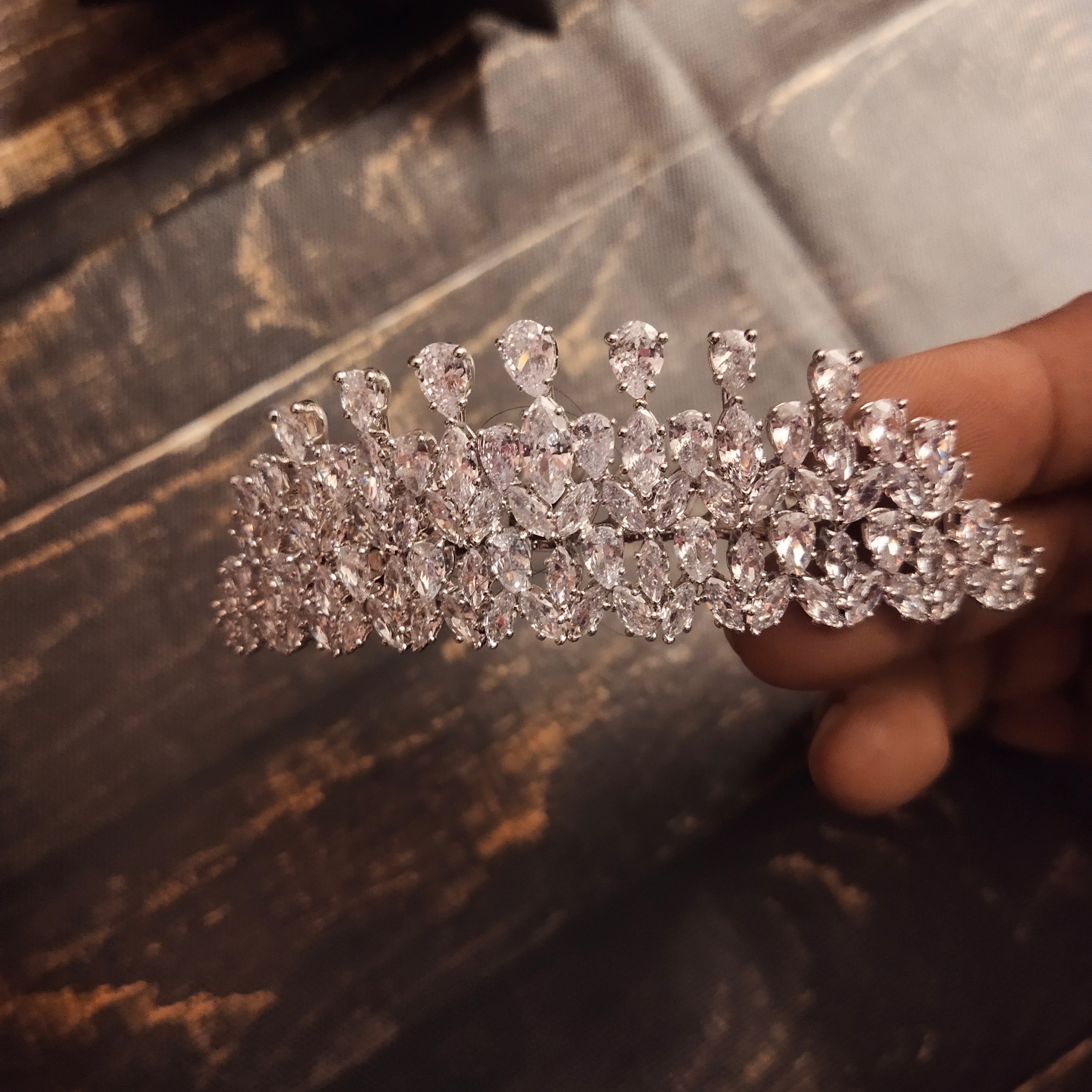 American Diamond Silver Crown - Bridal Tiara for Wedding & Birthday