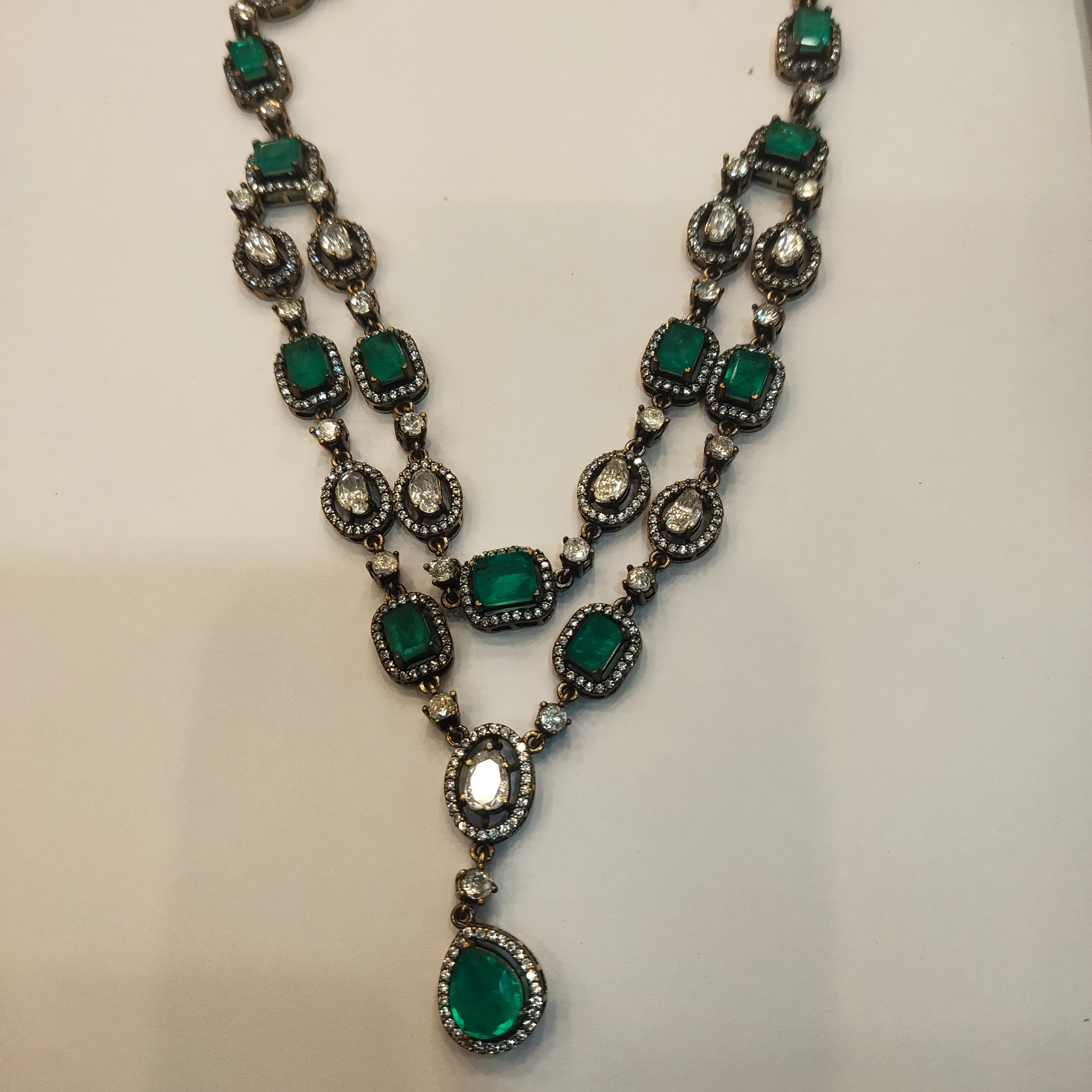 Asp  Victorian Green Emeralds Polki Kundan Necklace Set