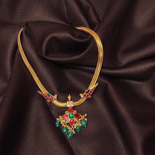 "Dazzling Elegance: Embrace the Beauty of Jadau Kundan Real Kemp Short Necklace Set by Asp Fashion Jewellery"