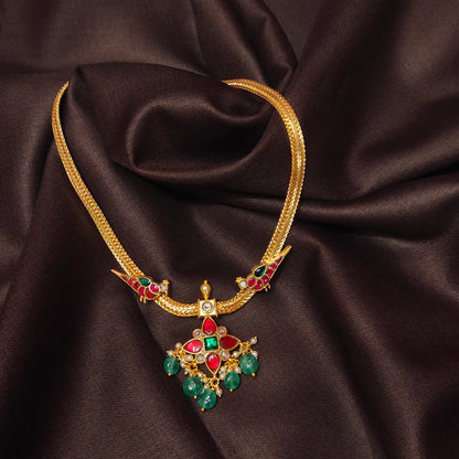 "Dazzling Elegance: Embrace the Beauty of Jadau Kundan Real Kemp Short Necklace Set by Asp Fashion Jewellery"