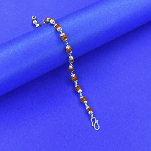 92.5 Sterling Silver Rudraksha Bracelet for Men | Diamond-Cut Silver Beads | 7g Spiritual Jewellery
