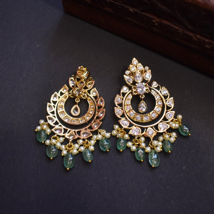 Asp CZ Gold Plated Screw Back Chandbali Earrings