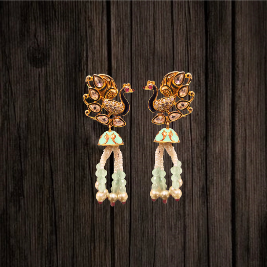 Adorn Yourself with Asp Fashion's Elegant Kundan Peacock Jhumka Earrings Set