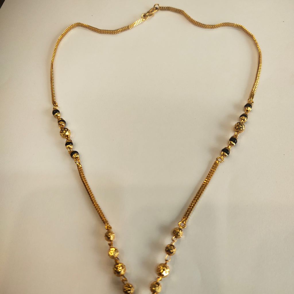 Classic 18-Inch Black Beads Mangalsutra | 24K Gold Plated | Traditional Chain
