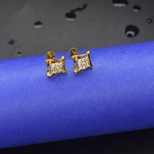 "Sparkle in Style: 92.5 Sterling Silver Gold-Plated American Diamond Earrings with Secure Screw Back Closure"