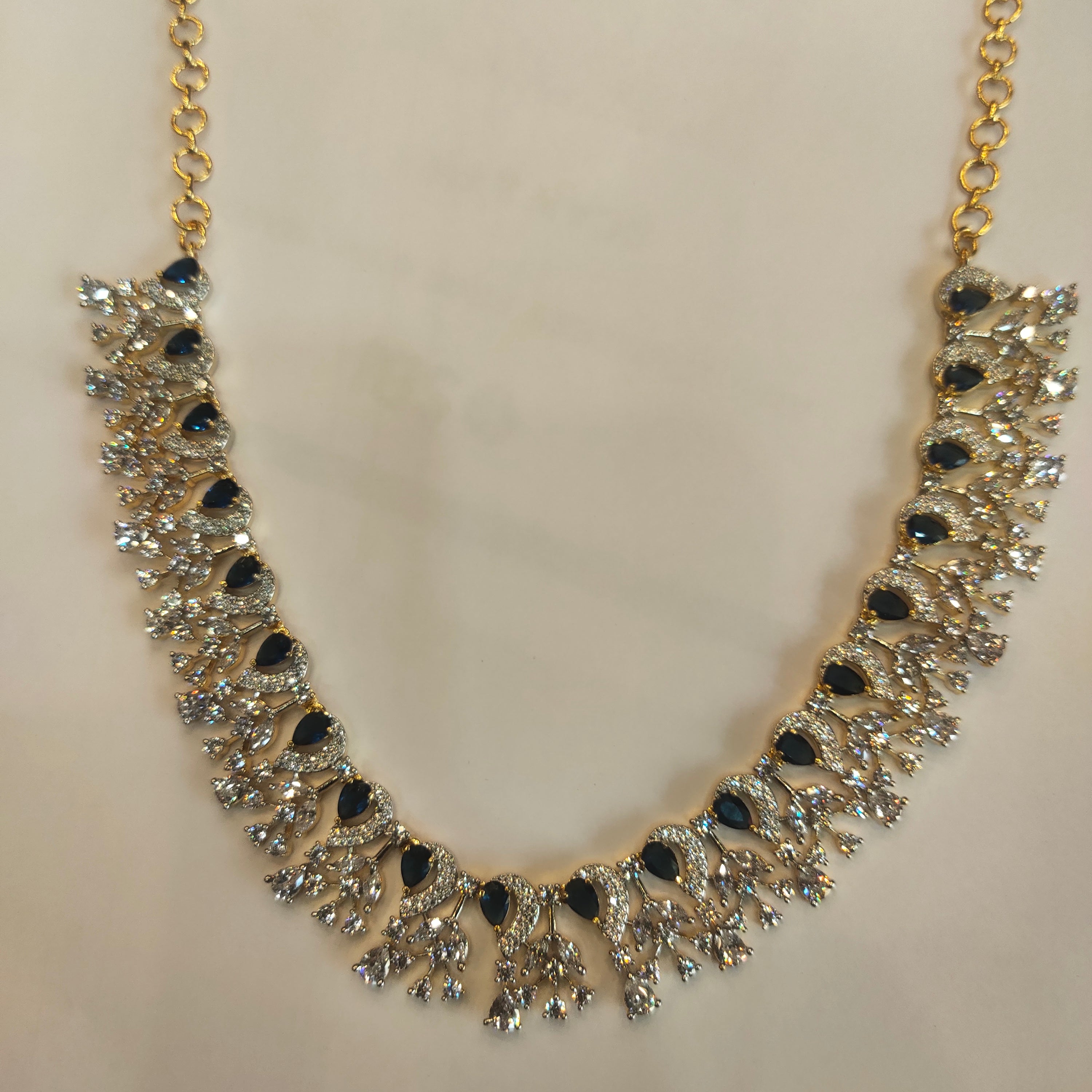 Blue & White Zircon Rhodium-Gold Plated Necklace - Elegant Statement Jewelry