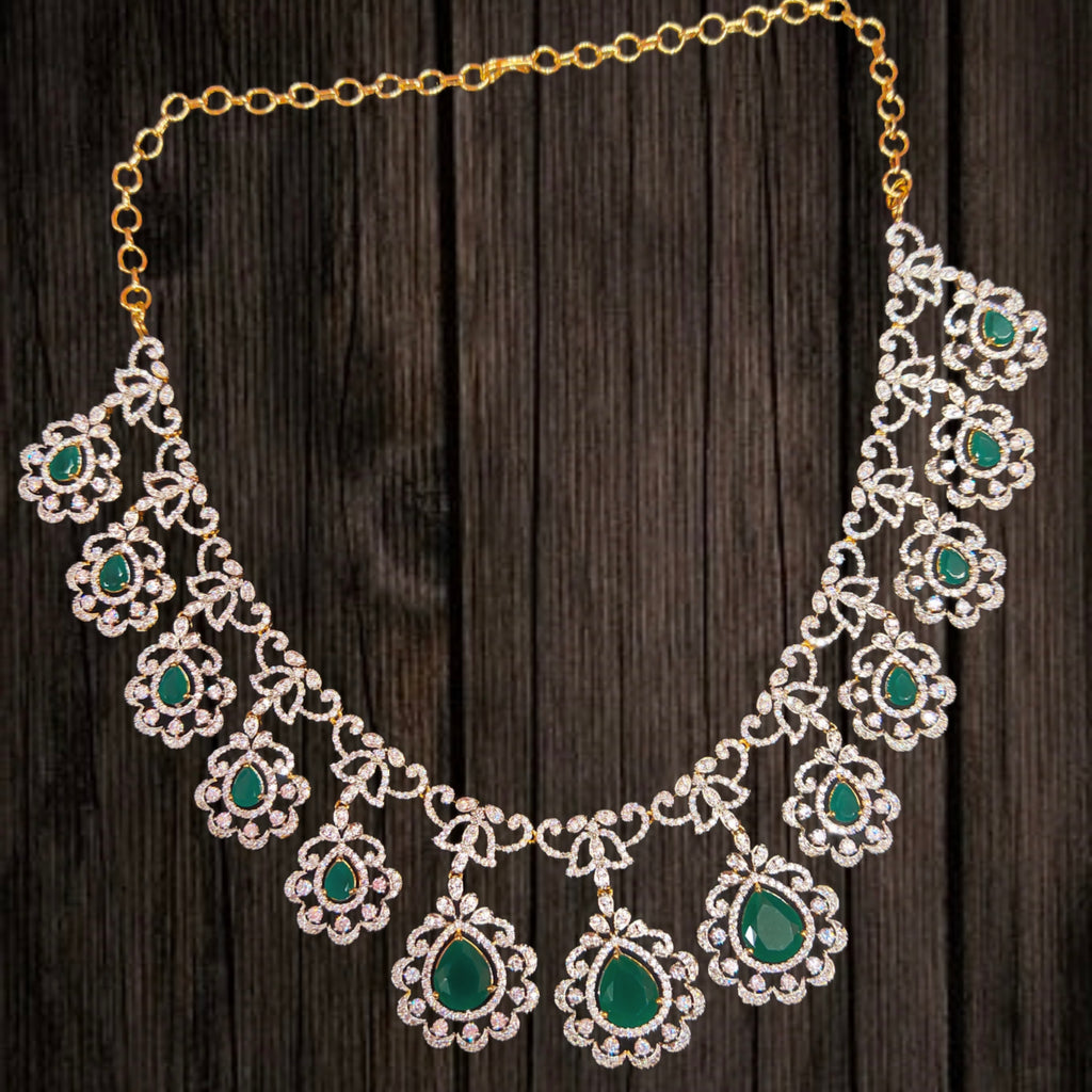 Bridal Emerald Necklace Set with Matching Earrings - Wedding Jewellery