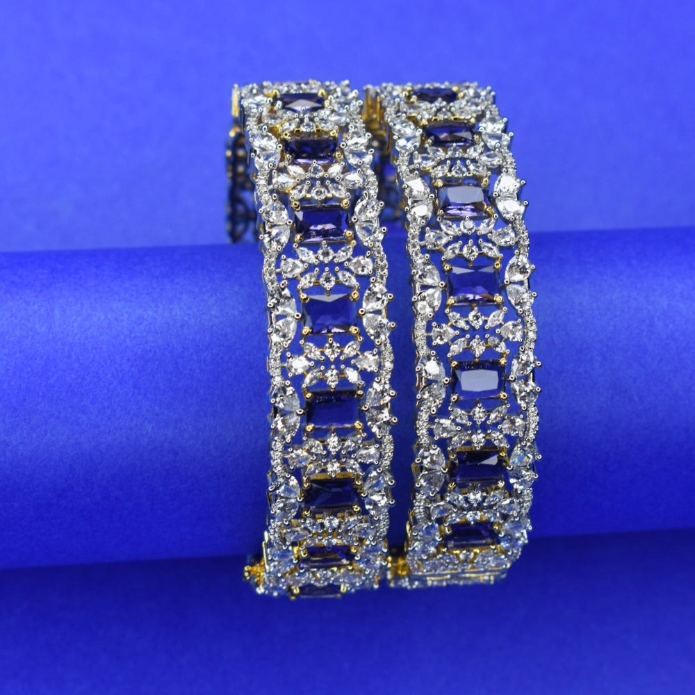 Purple American Diamond Bangles - Regal Elegance Openable Bangles Set