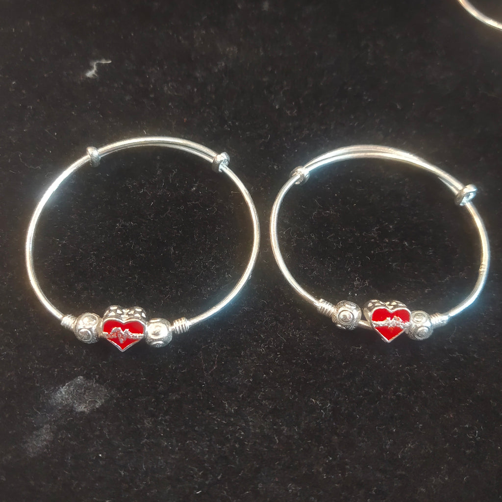 925 Silver Red Heart Hoop Bangle Pair for Kids