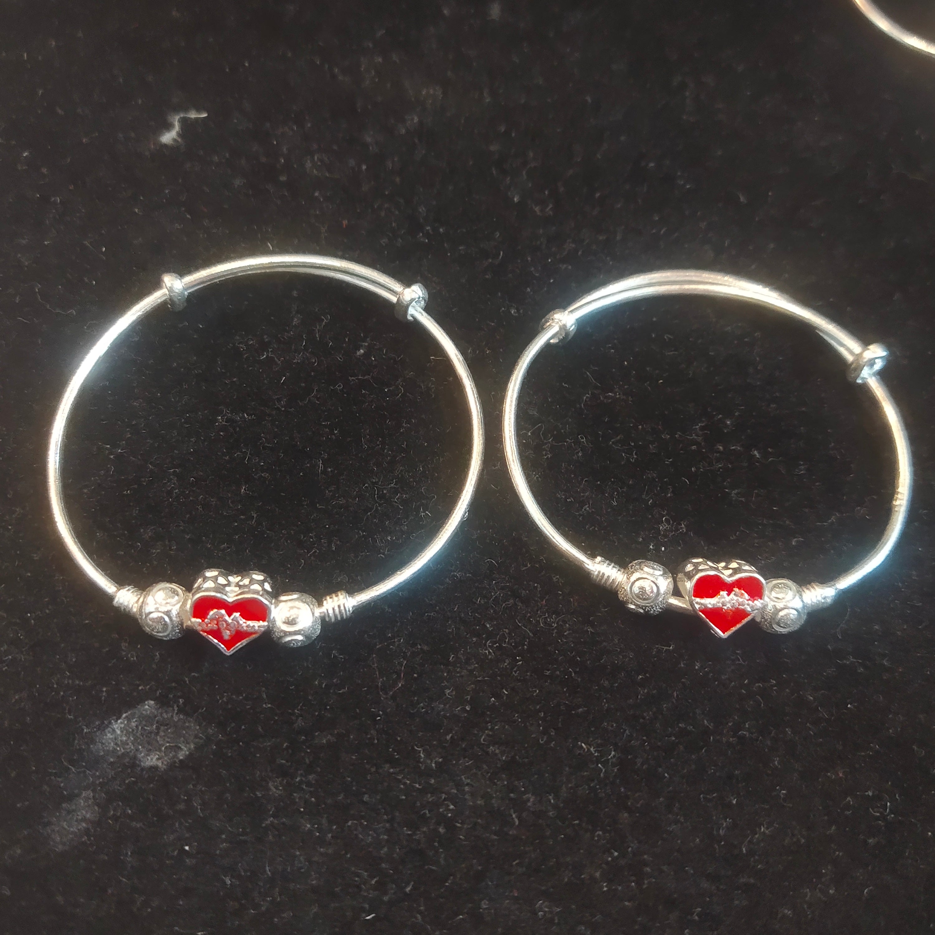 925 Silver Red Heart Hoop Bangle Pair for Kids