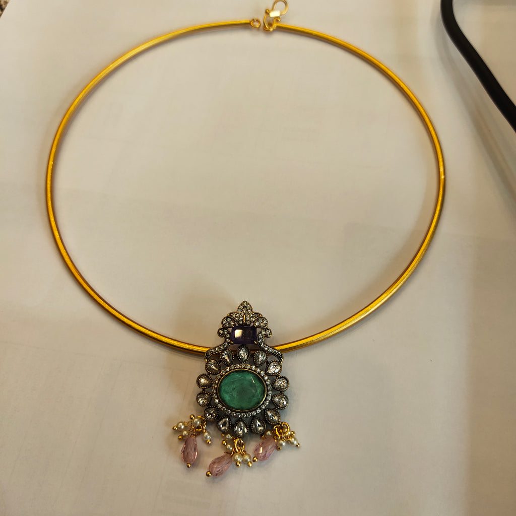 Victorian Zircon Pendant Hasli Necklace Set | Traditional Choker Jewellery