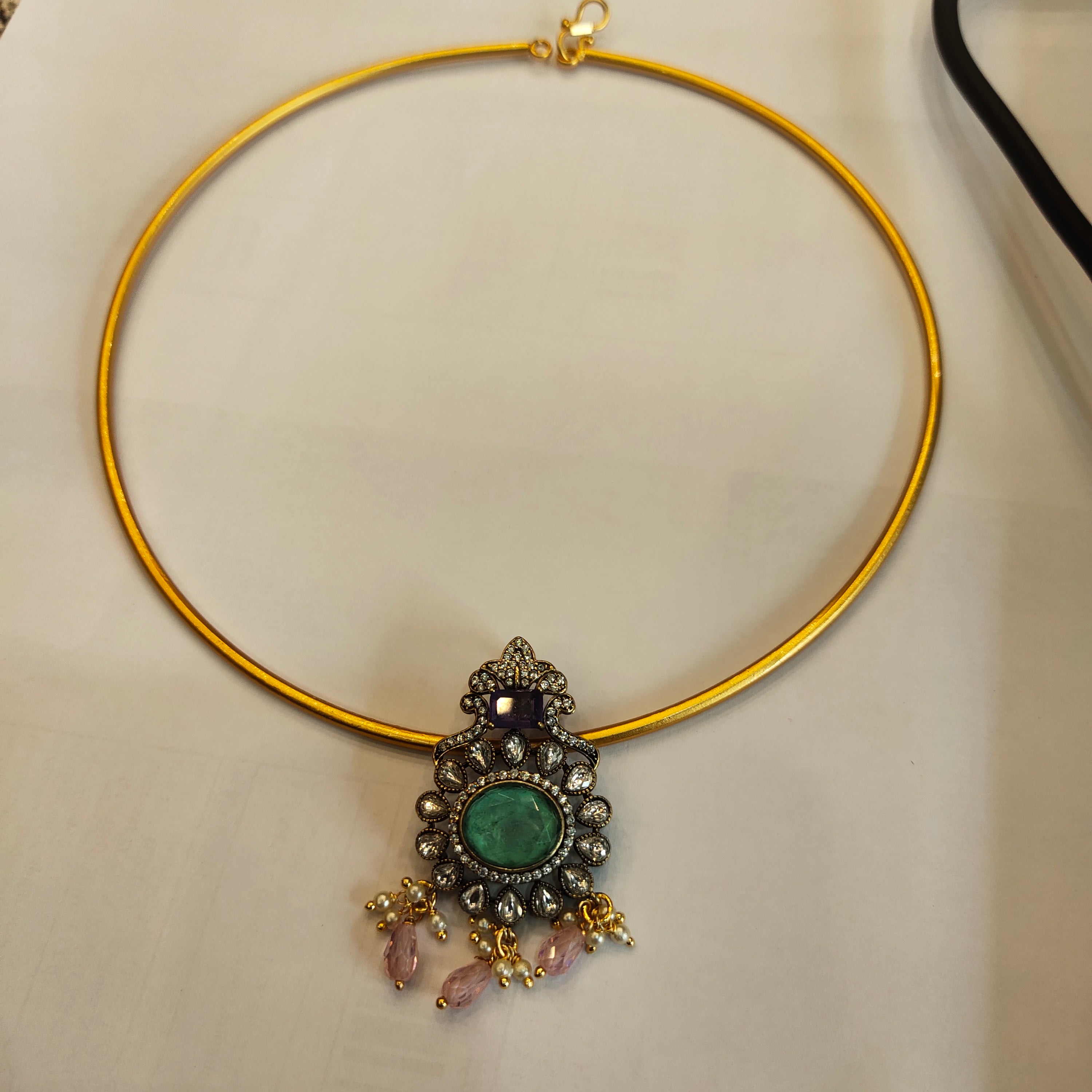 Victorian Zircon Pendant Hasli Necklace Set | Traditional Choker Jewellery